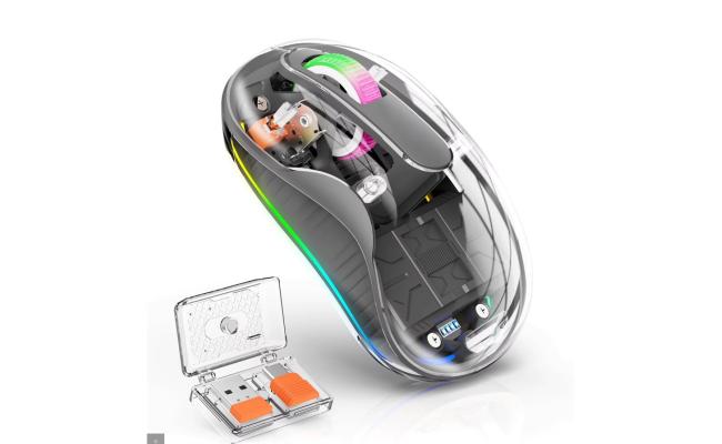 Coteci Dual Receiver Crystal silent mouse with RGB lights, 5.1 Bluetooth dual receiver USB A & Type-C 2.4G 2400 DPI